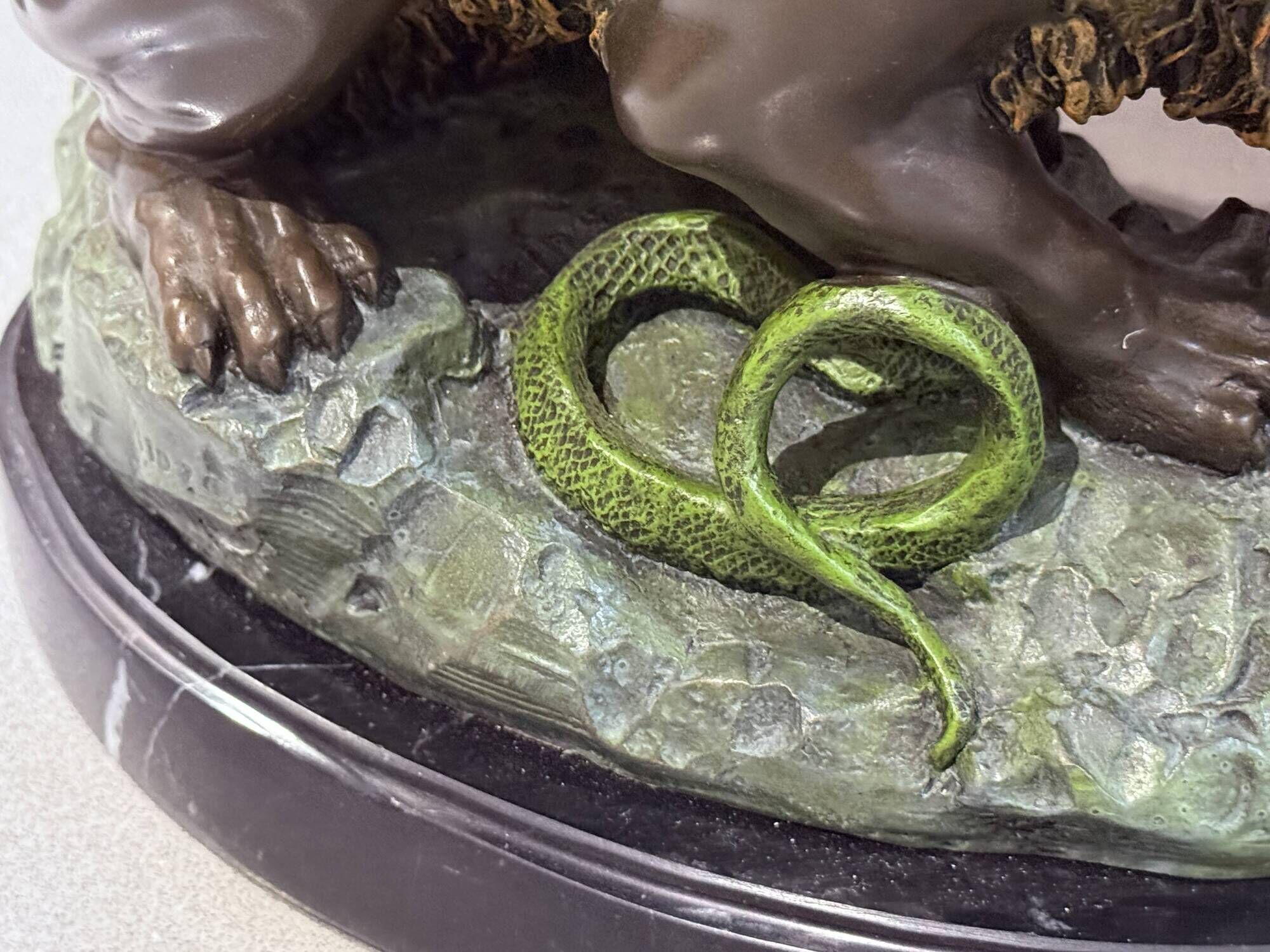 Antique Cold-Painted Bronze Lion Fighting a Snake, After Antoine-Louis Barye