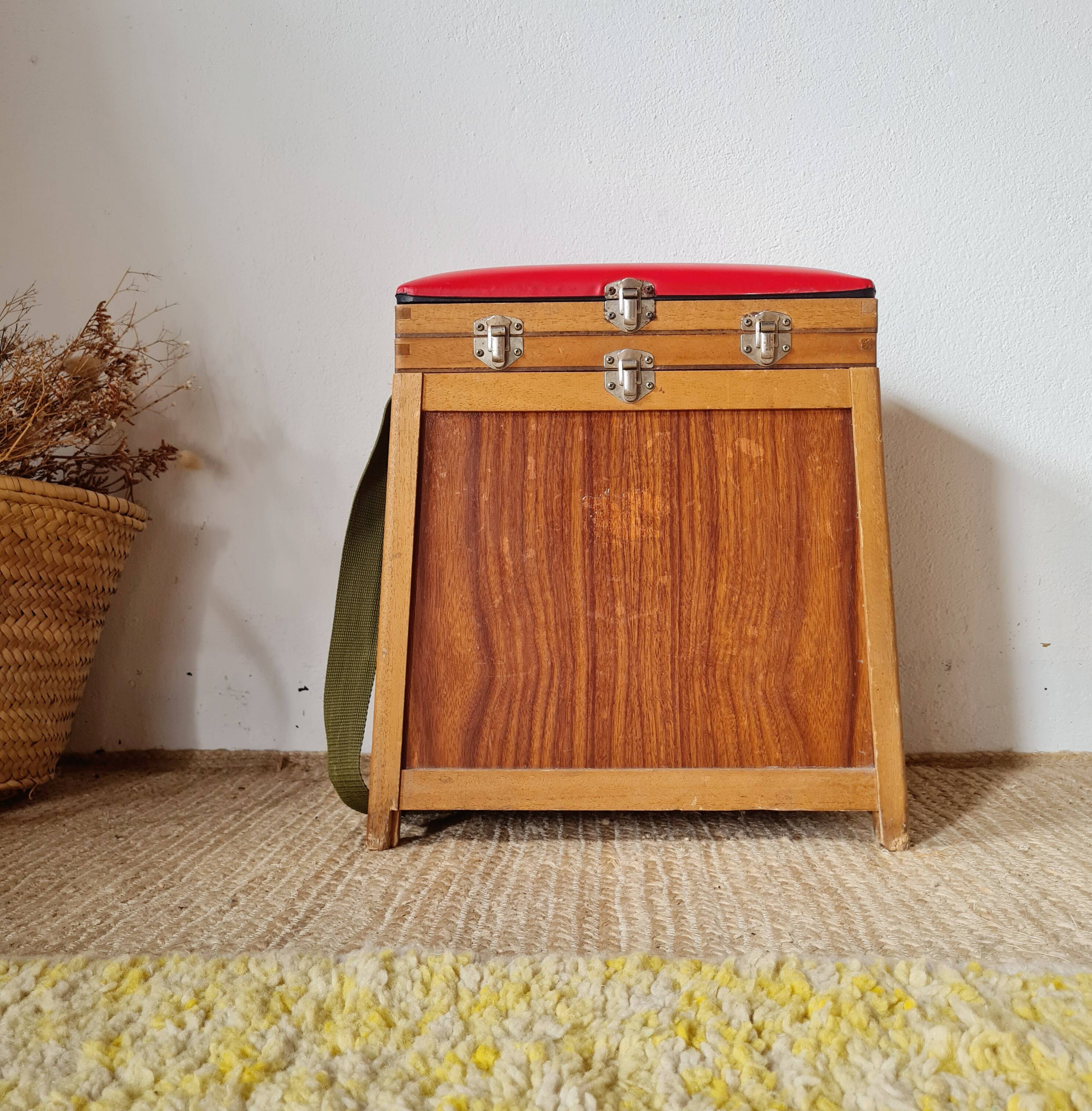 Old fisherman's chest, vintage workshop stool