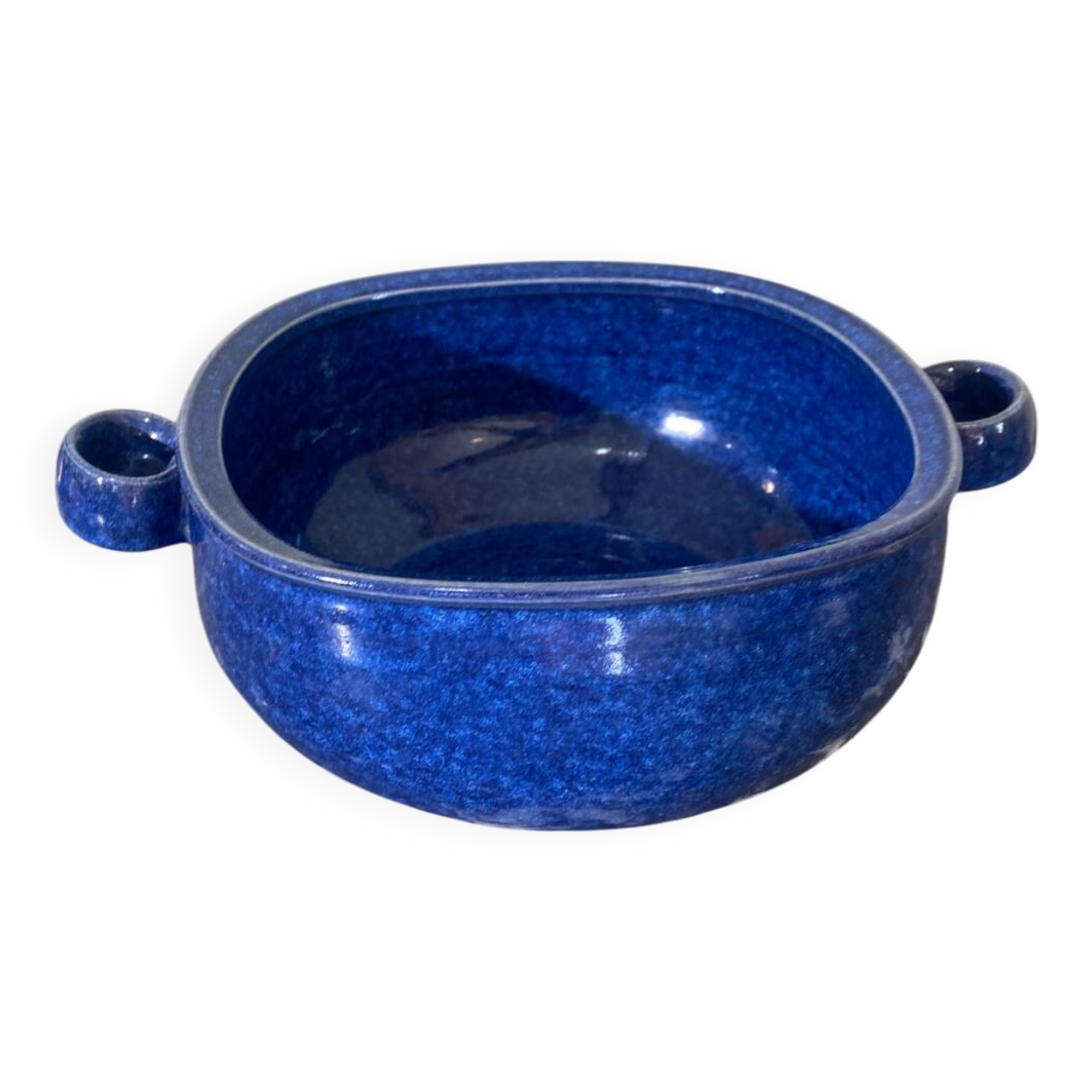 Blue glazed stoneware dish