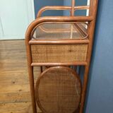 Ensemble coiffeuse et chaise en rotin années 70