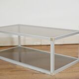 Aluminium coffee table and smoked glasses, France, circa 1980