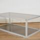 Aluminium coffee table and smoked glasses, France, circa 1980