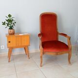 Walnut and velvet voltaire armchair