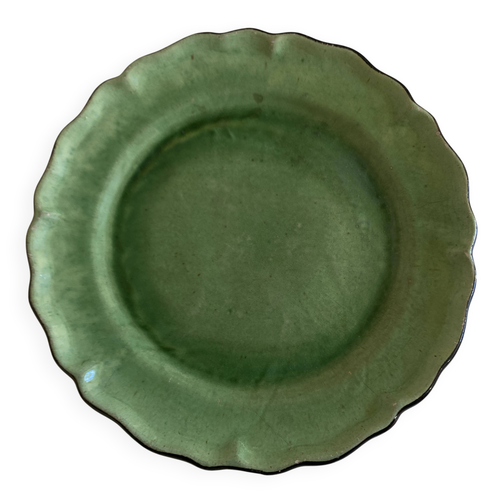 Centre de table XXL à godrons en terre vernissée 1950 Dieulefit