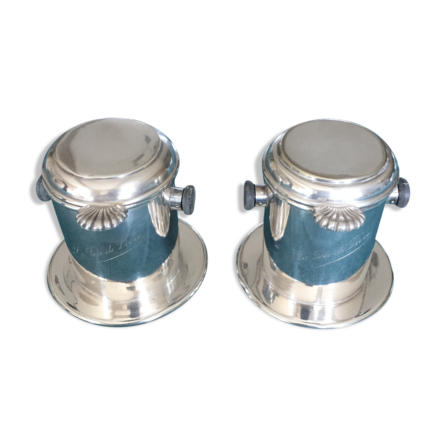 Duo of old coffee filters in silver metal Félix Frères