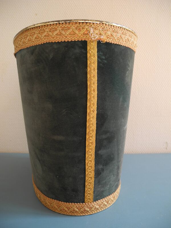 ancienne corbeille papier Massilly velours vintage waste paper basket