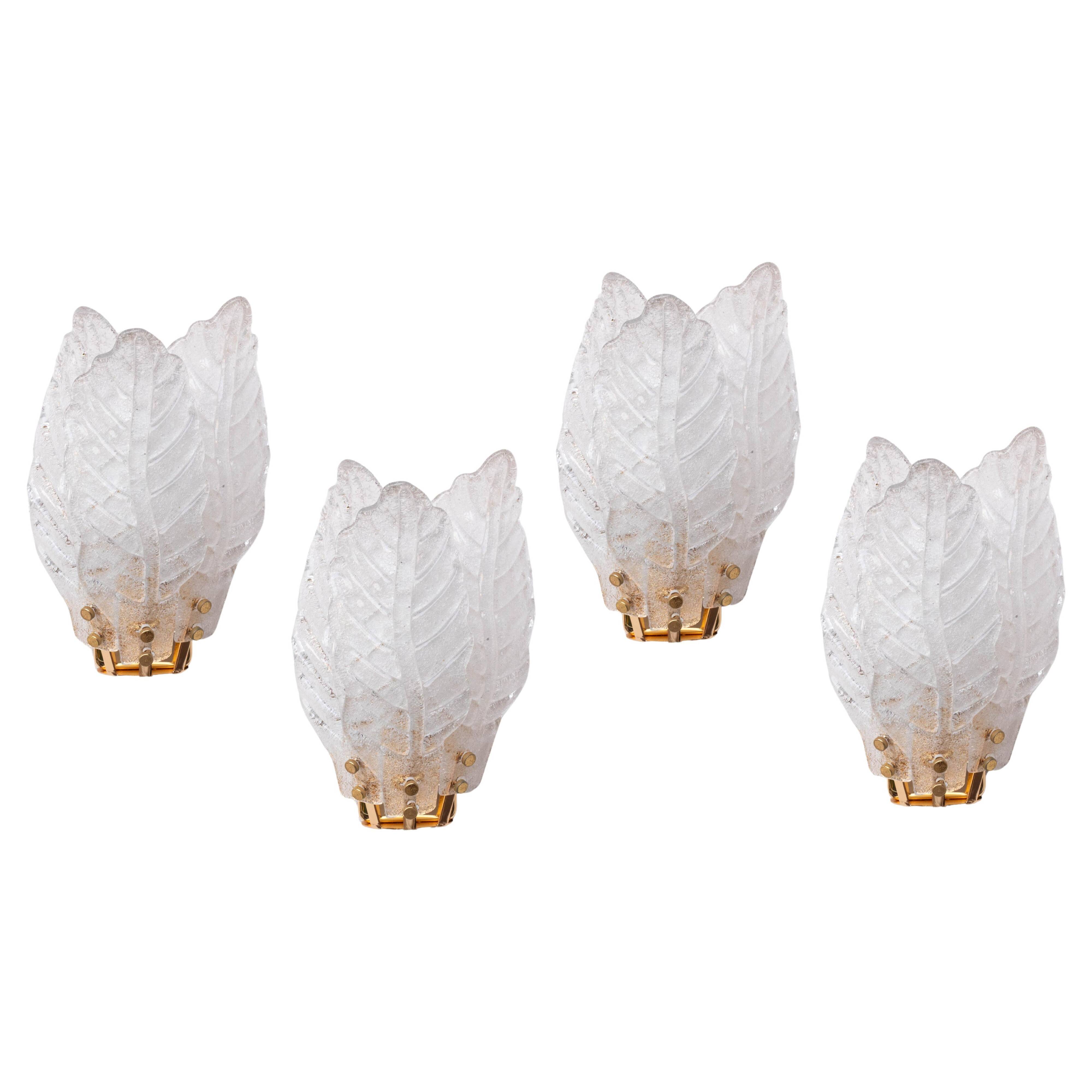 Set of 4 Florence, elegant Murano wall light transparent leaves, 1970