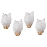 Set of 4 Florence, elegant Murano wall light transparent leaves, 1970