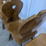 Set of 6 Vintage Tyrolean Heart Cutout Wooden Dining Chairs / Darker Brown