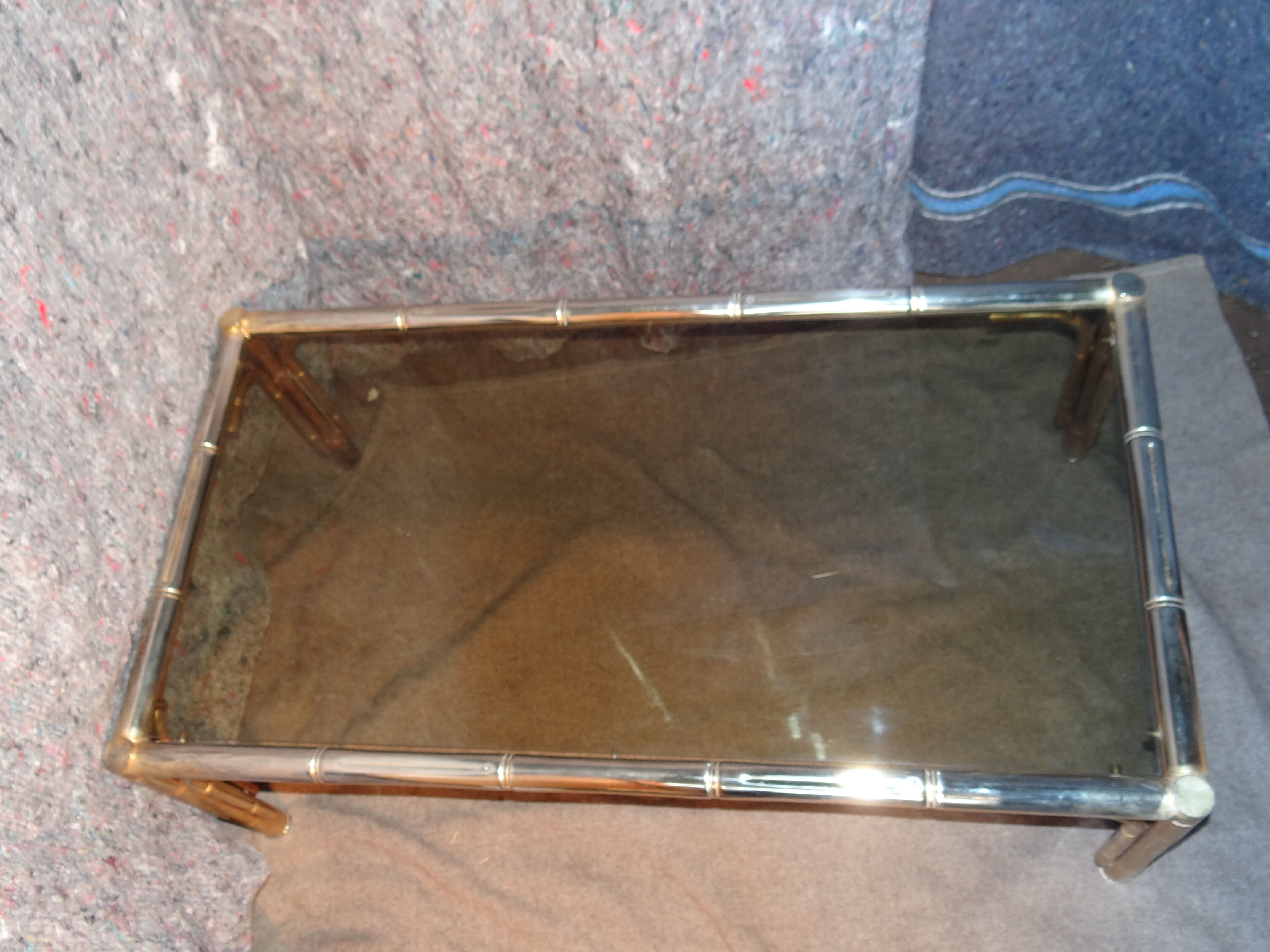 bamboo imitation coffee table and 60s glass tray