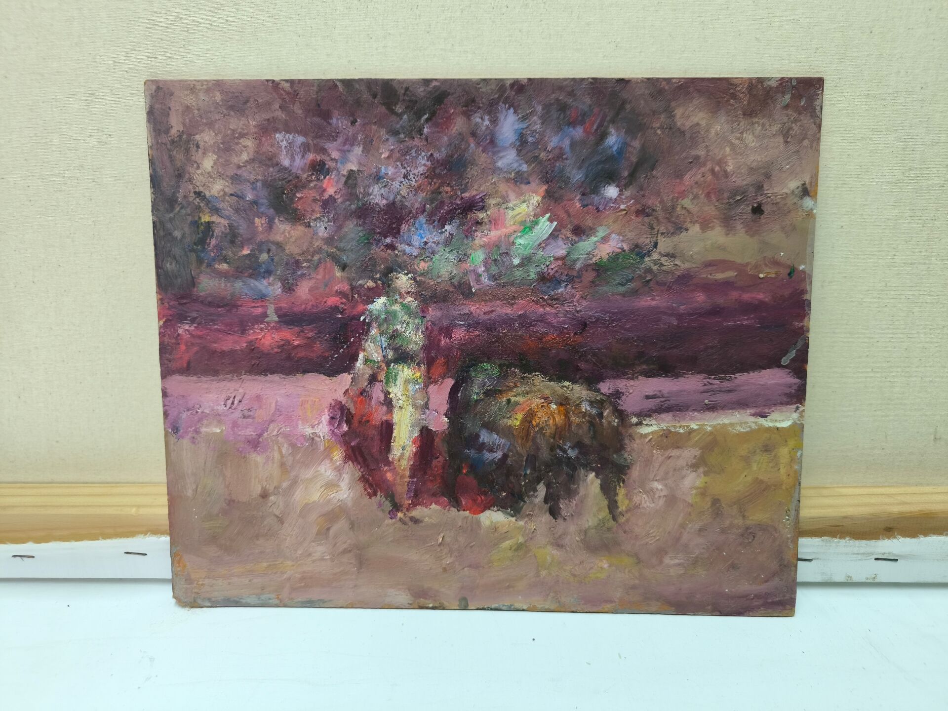 Scène de tauromachie expressive – Huile sur panneau