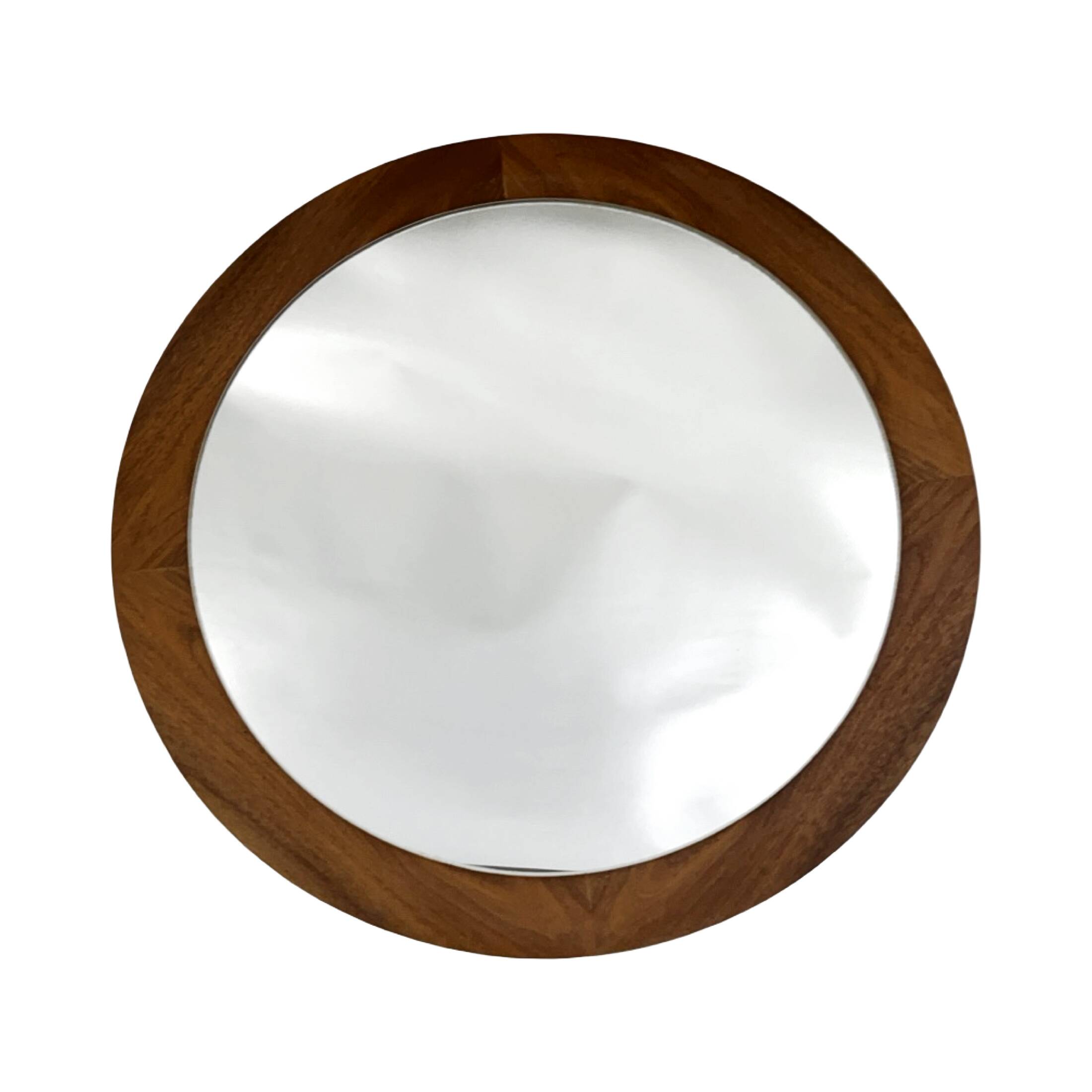 Round vintage mirror with wooden frame Scandinavian style Denmark 1960s