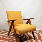Mid - Century Armchair Yellow Color Boucle Scandinavian Design Wooden Lounge Chair