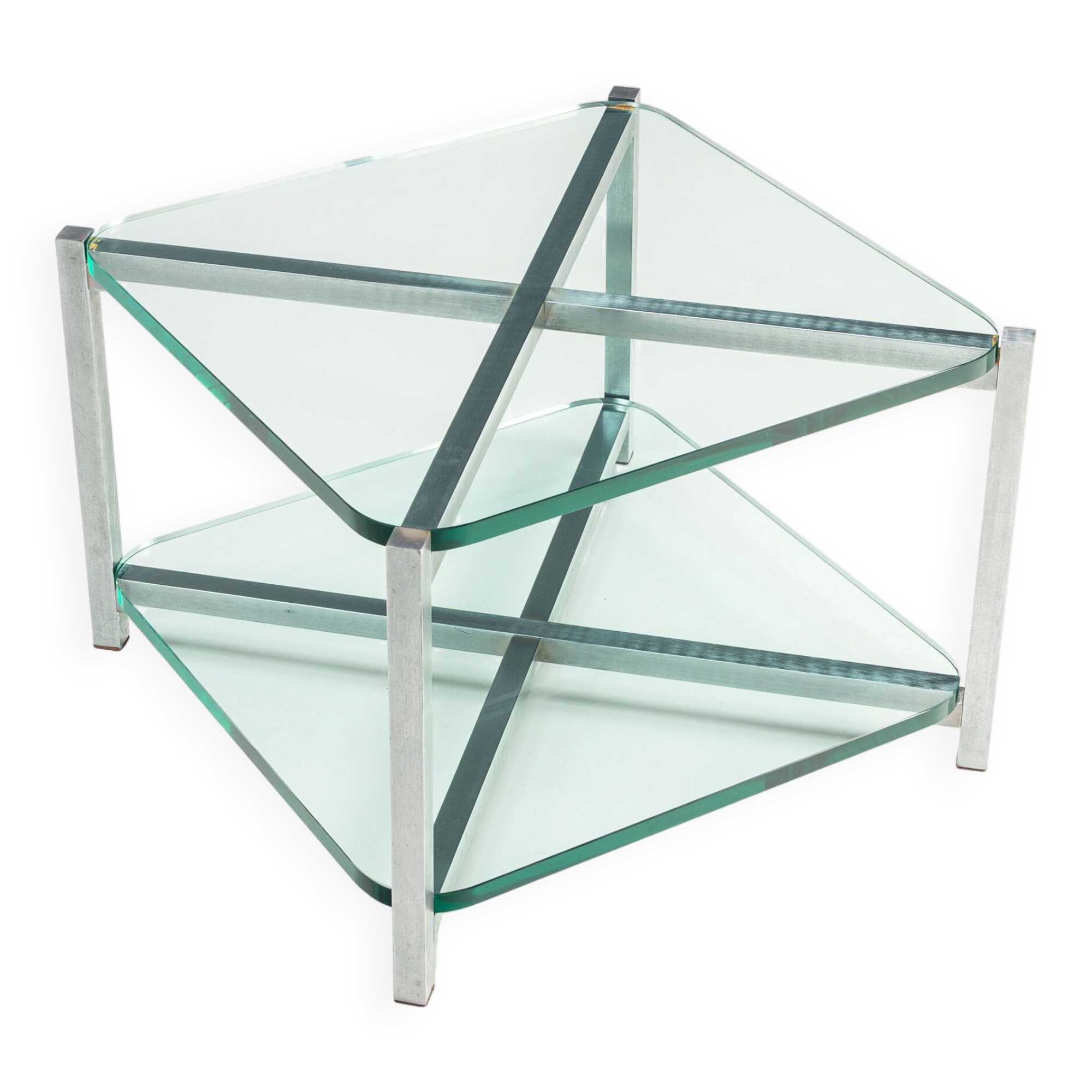 Two-tier glass side table with aluminium frame