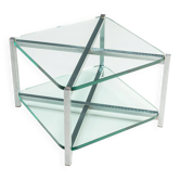 Table d'appoint en verre à deux niveaux avec cadre en aluminium