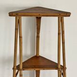 Small vintage rattan corner shelf 60's