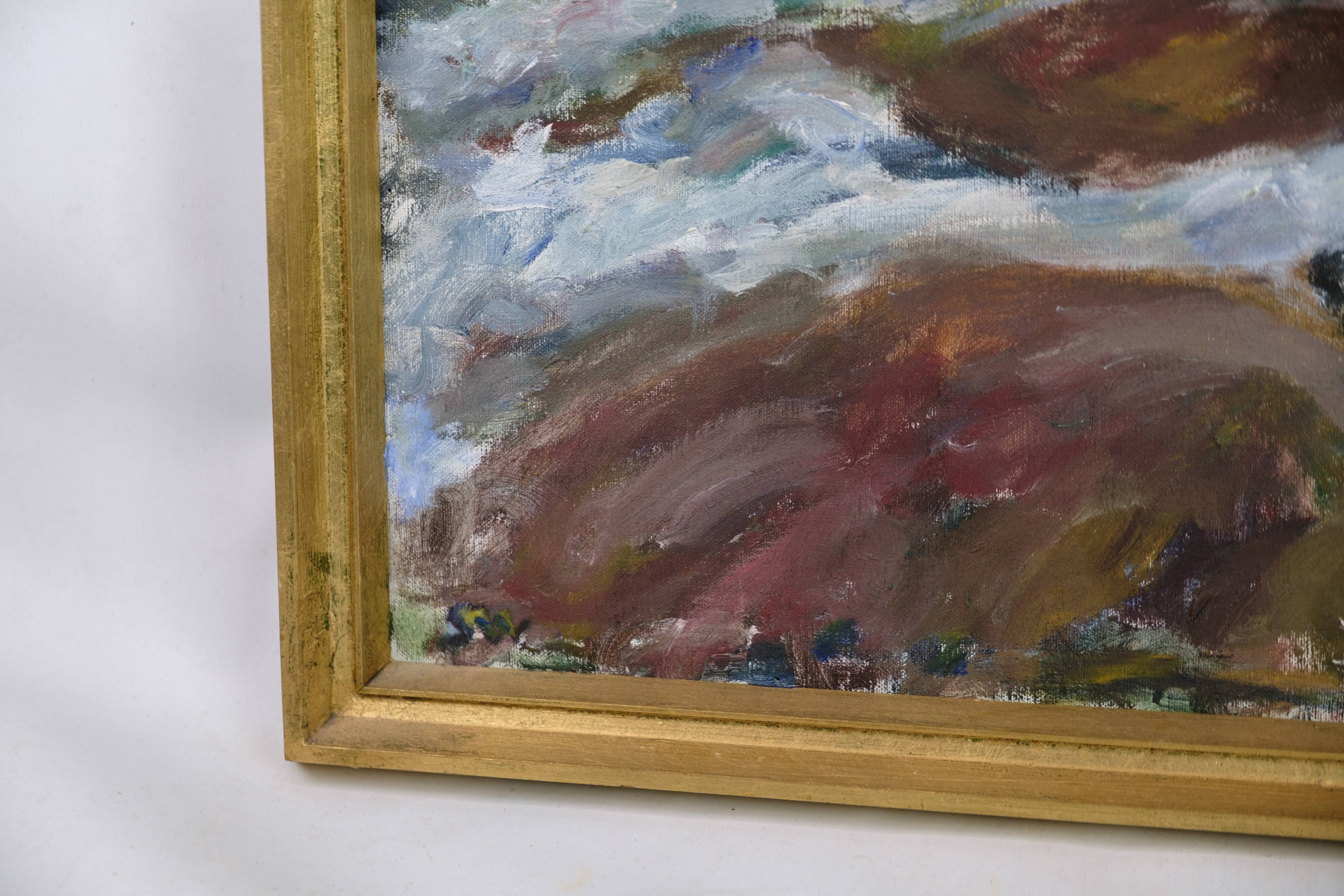 Oil Painting Painted on Canvas with Green and Brown Shades by Sixten Wiklund