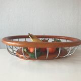 Fruit basket in wood and chrome
