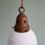 Suspension Bauhaus en opaline blanche et verre satiné bleu, années 1920