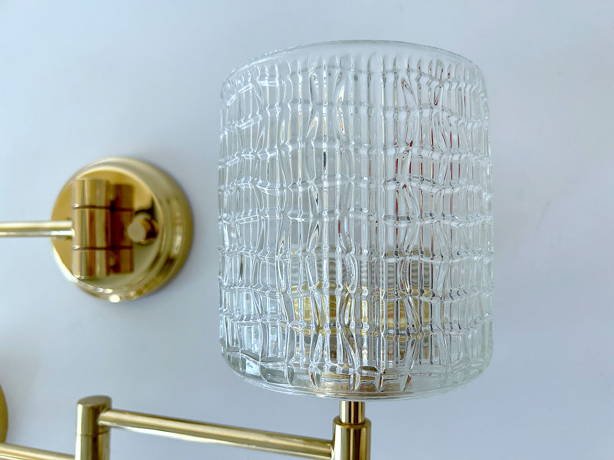 Pair of vintage scandinavian wall lamps 60 years white brass opaline