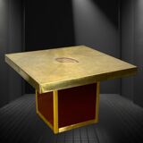 Vintage coffee table by Paco Rabane from the 70s in engraved brass and agate