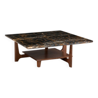Tancani walnut and marble coffee table
