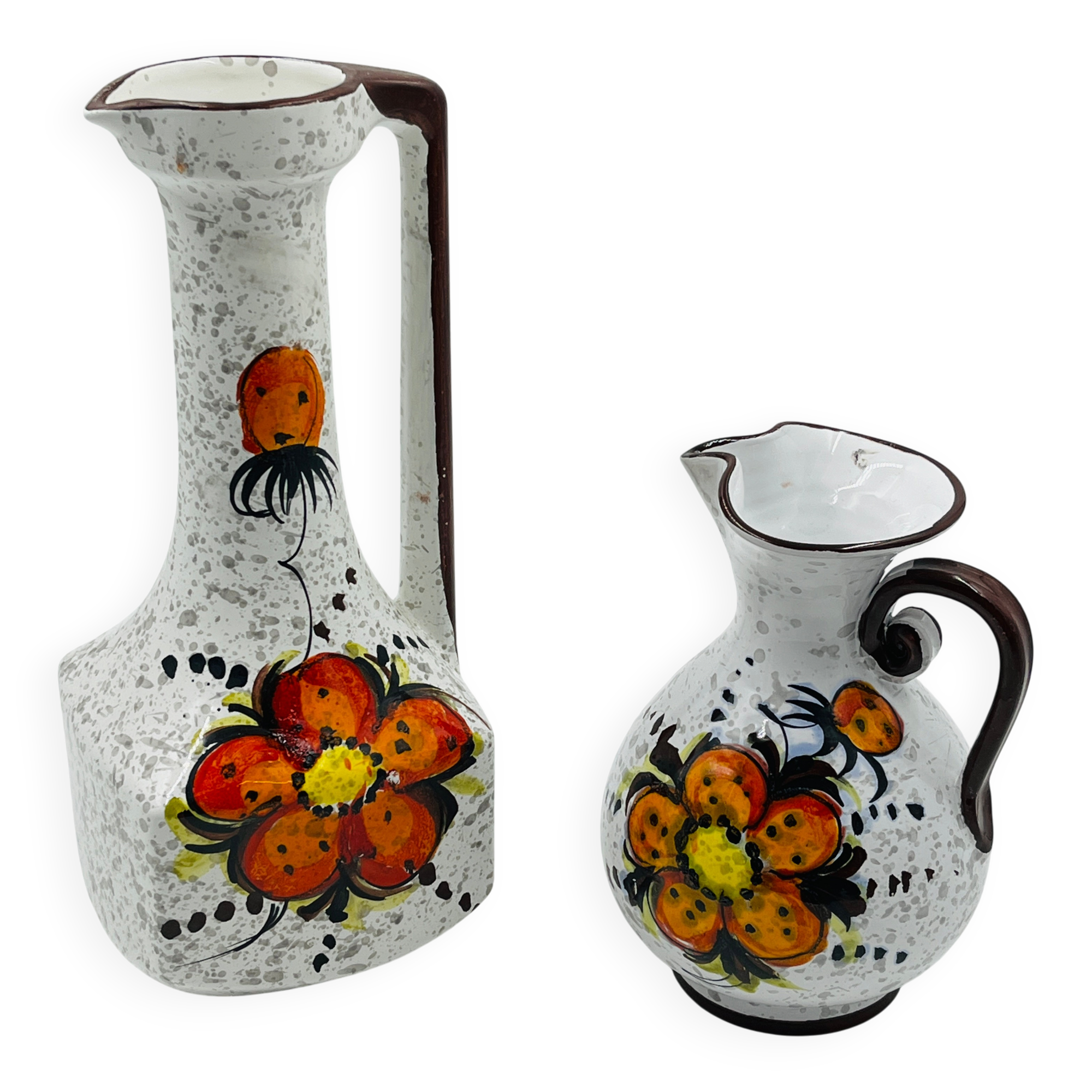 Pair of vintage hand-painted Italian floral vases