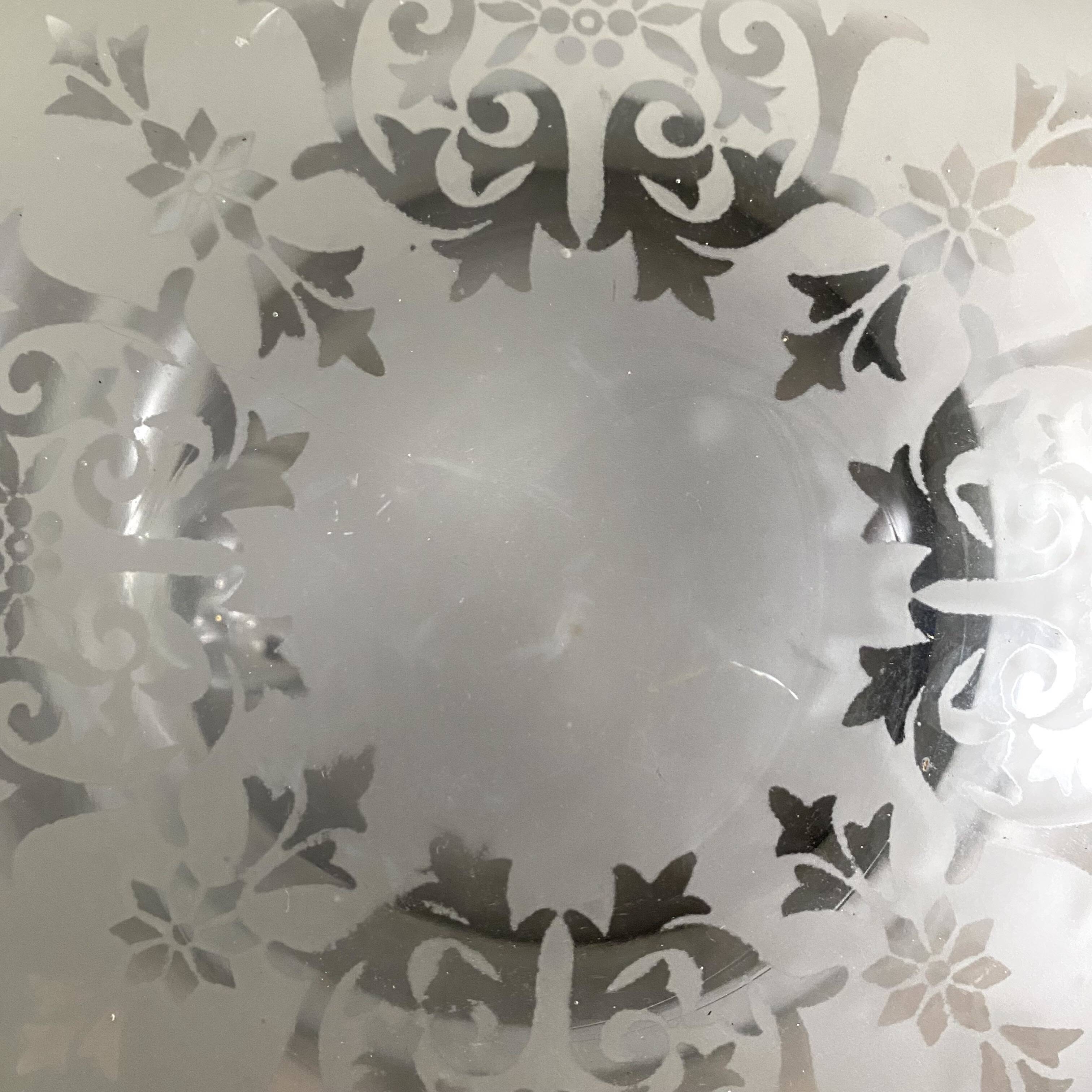 Ceiling light in glass and silver metal, flowery decor