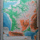 Old physical France map N°11 Hatier Kaeppelin cardboard.