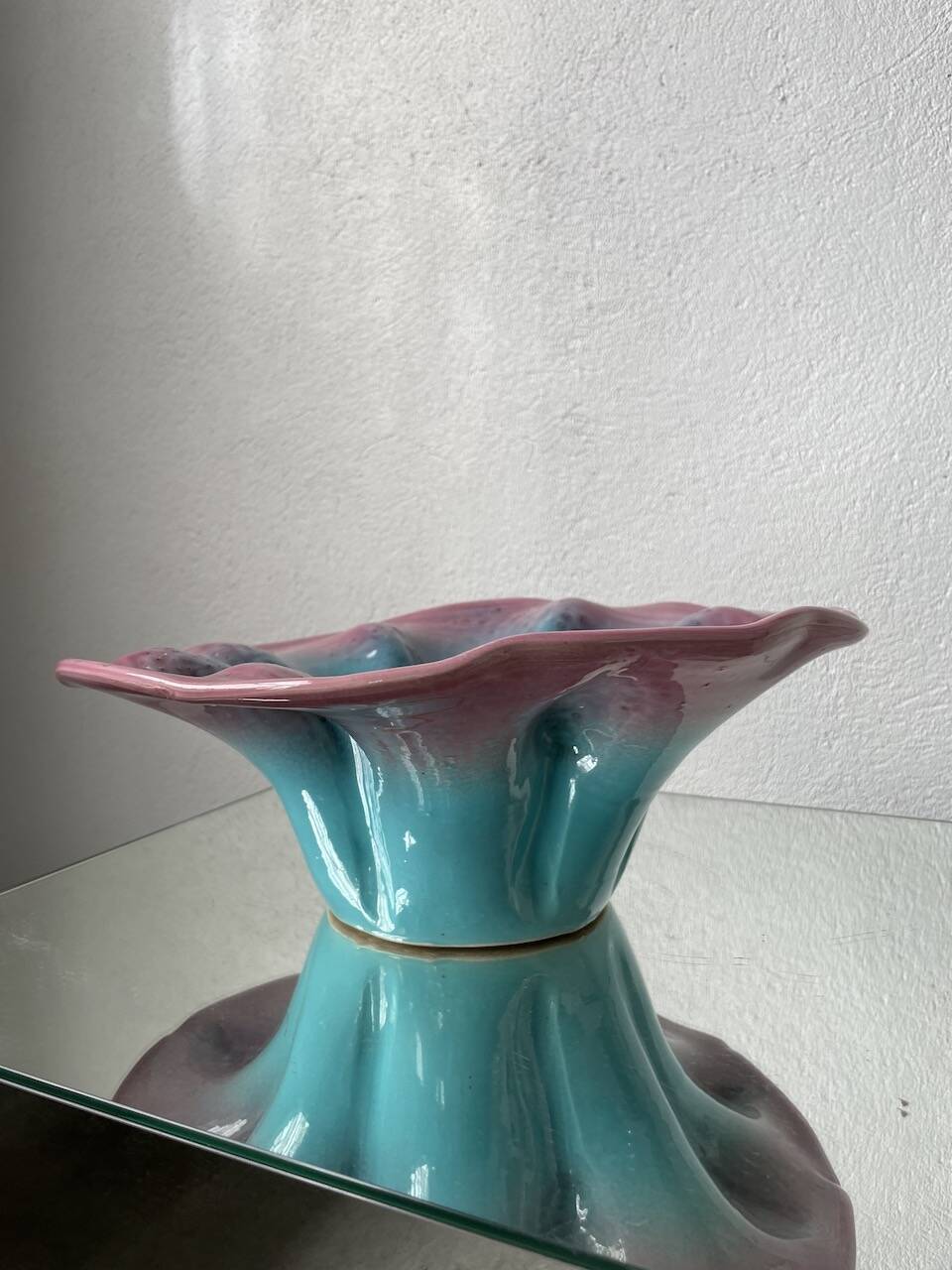 Blue and pink ceramic dish