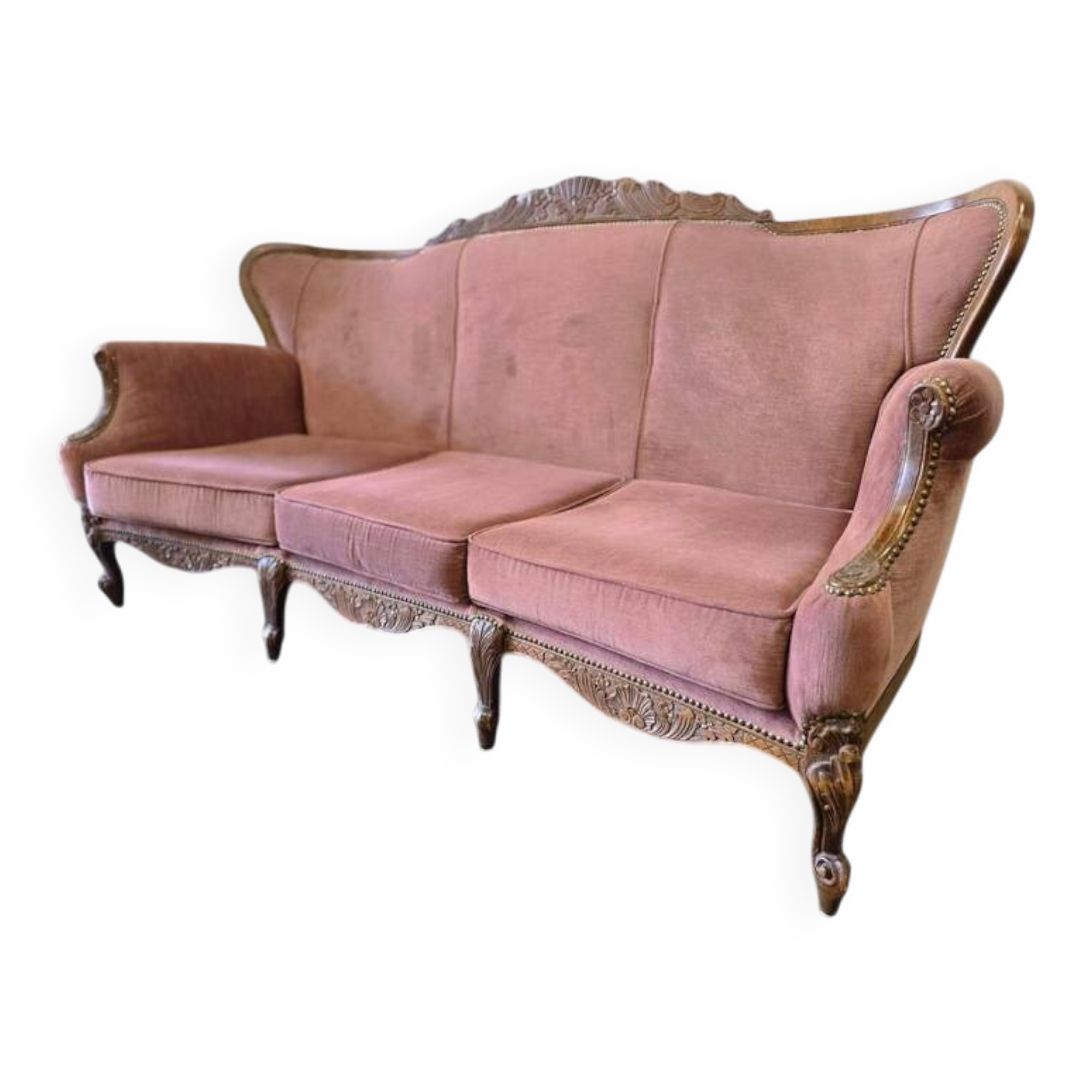 Fauteuil / canapé / trois places baroque vintage rose poudré