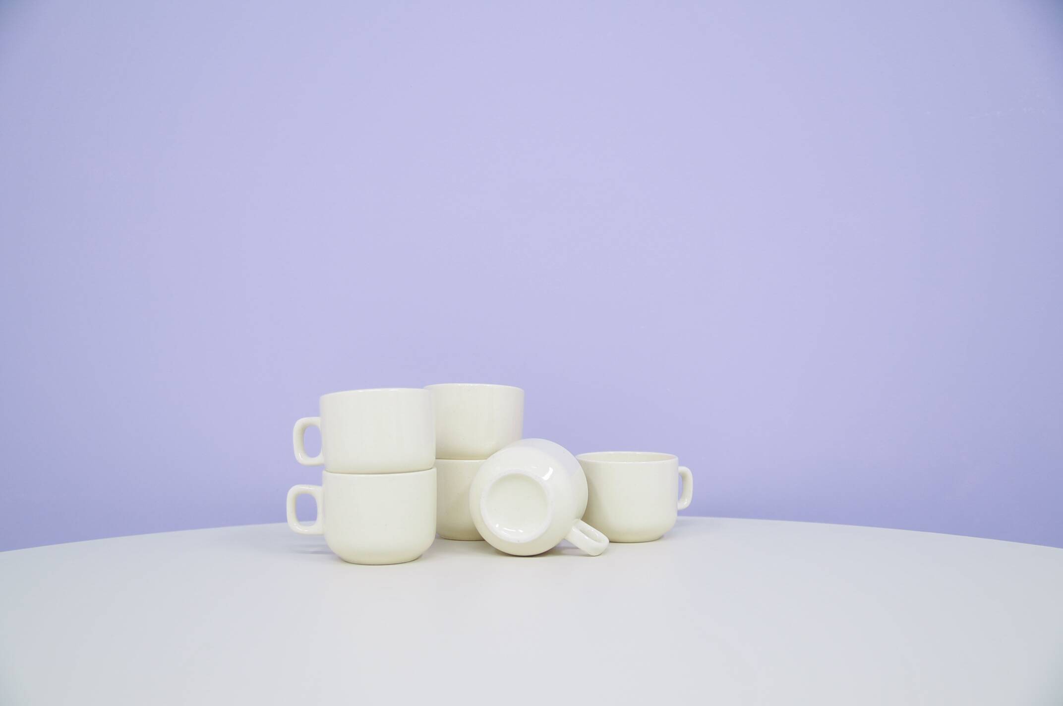 vintage set x6 beige glossy coffee cups
