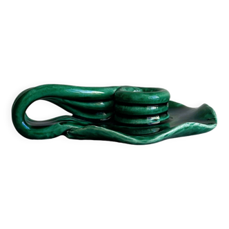 Antique green enamelled ceramic candle holder