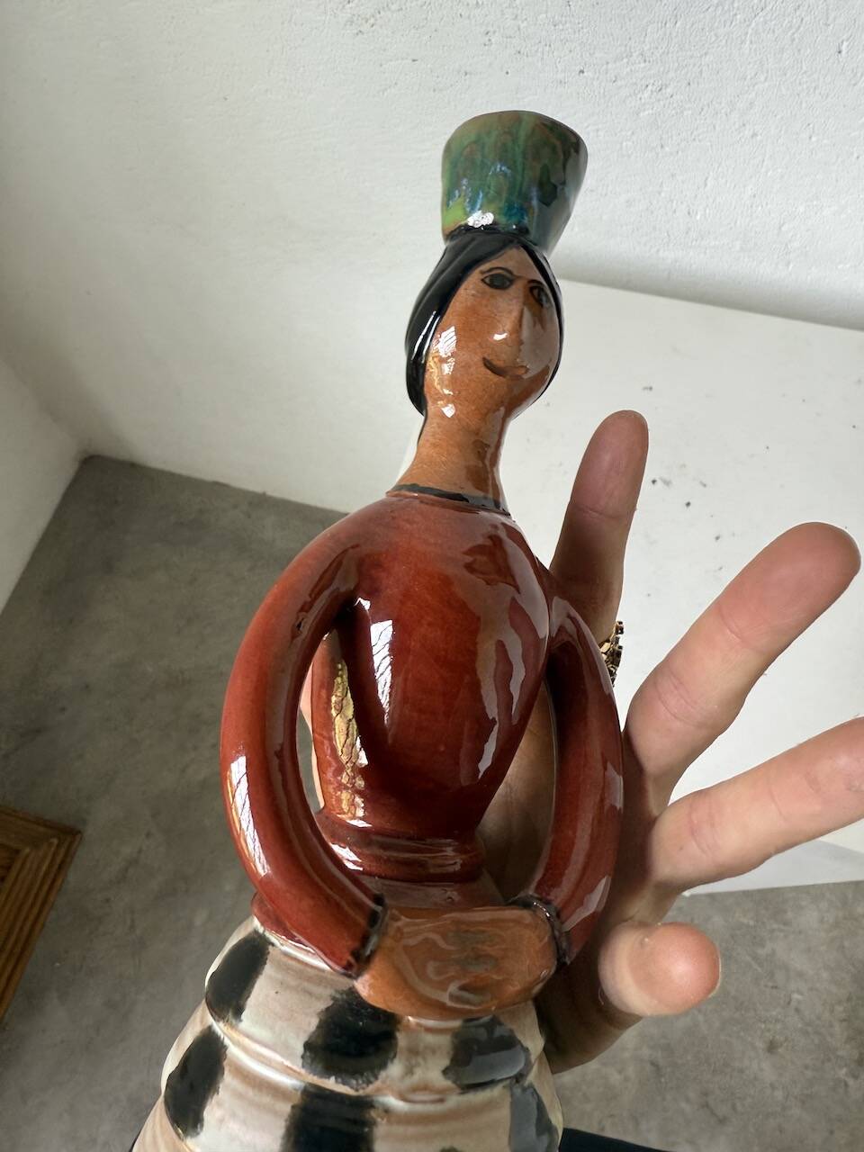 Ceramic candle holder for women, 1920/1930, Soufflenheim