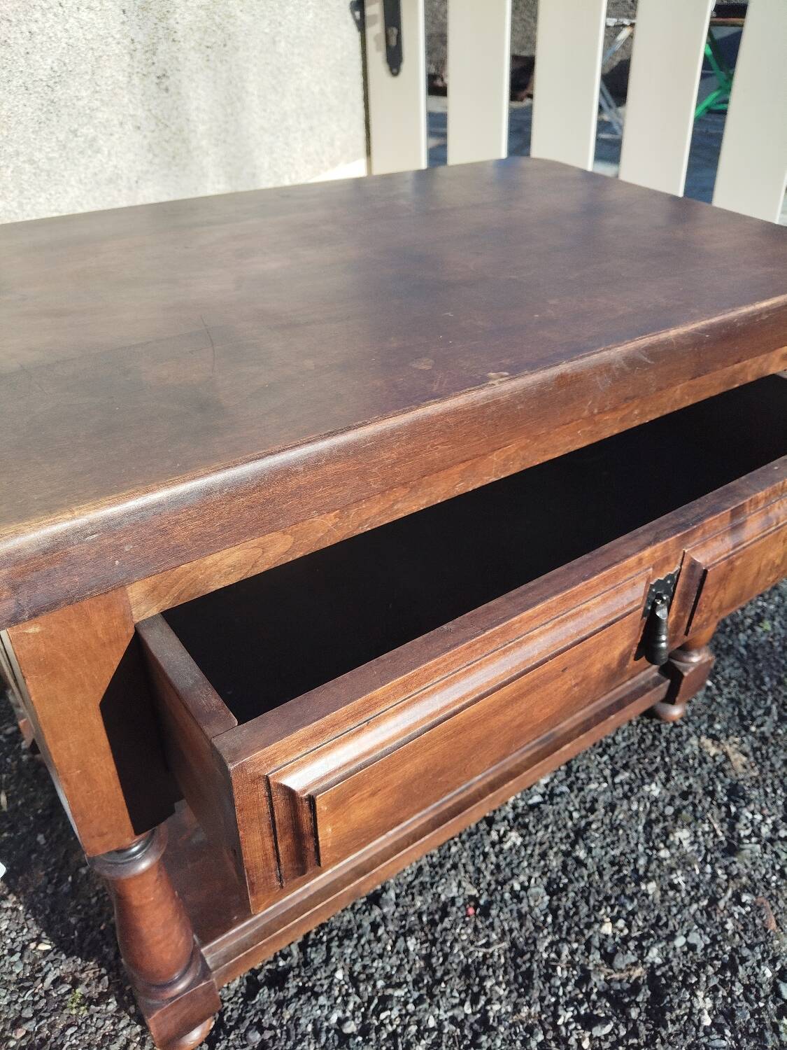 Antique solid wood side table with drawer