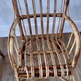 Pair of children's armchairs in rattan / bamboo honey color 60s