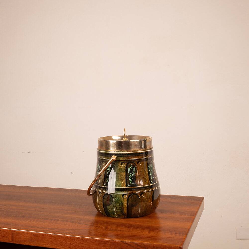 Parchment ice bucket model 935D with Fornasetti decoration by Aldo Tura, 1950