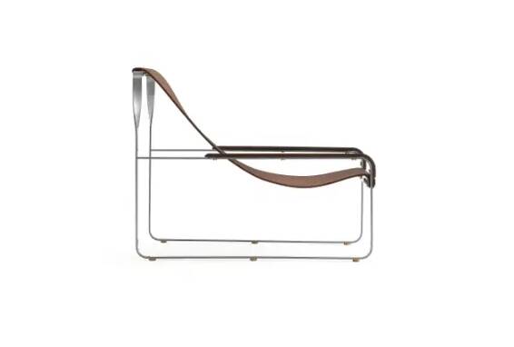 Fauteuil contemporain faie à la main en acier argenté et cuir marron
