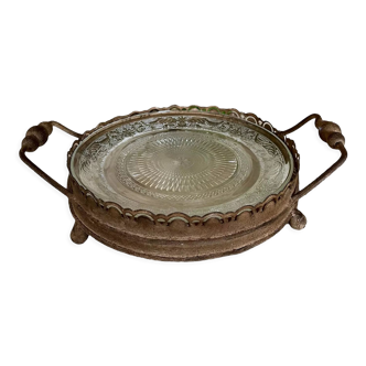 Old glass and metal tray