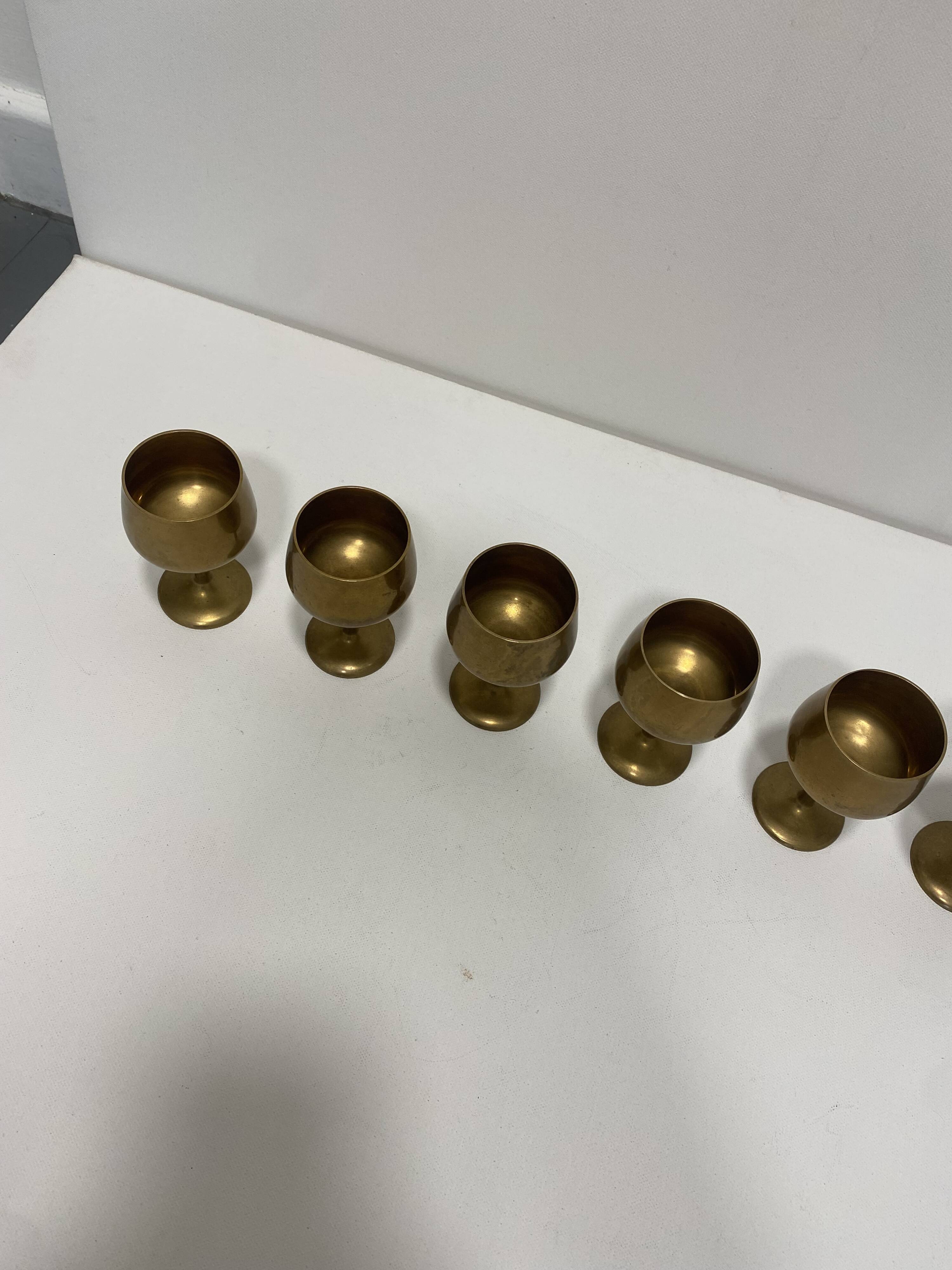6 Brass Wine Table Goblets Cup Decorative Hollywood Regency Vintage 1960s