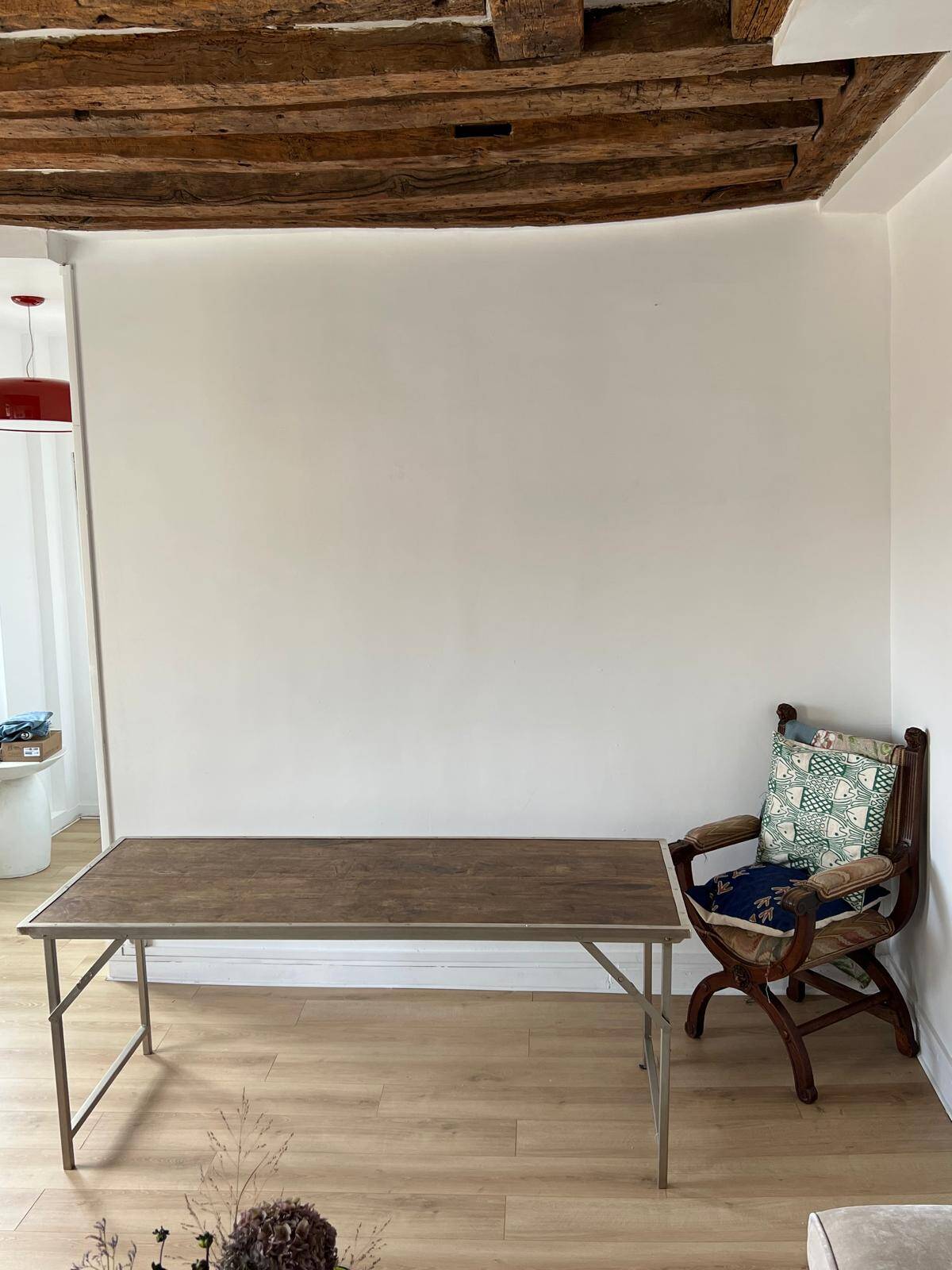 Folding industrial-style dining table