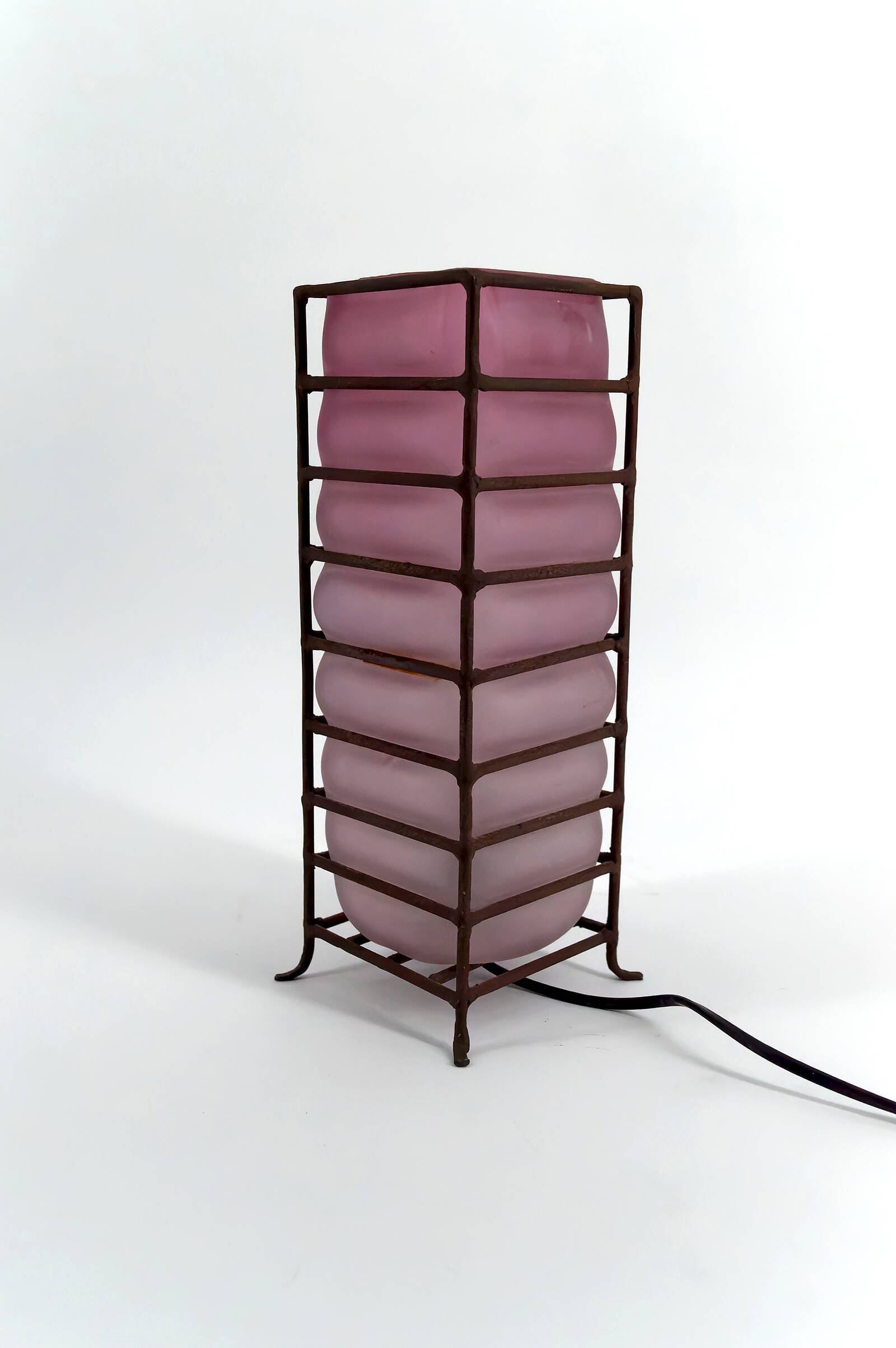 Modernist Glass Paste and Wrought Iron Table Lamp, Circa 1950-1960