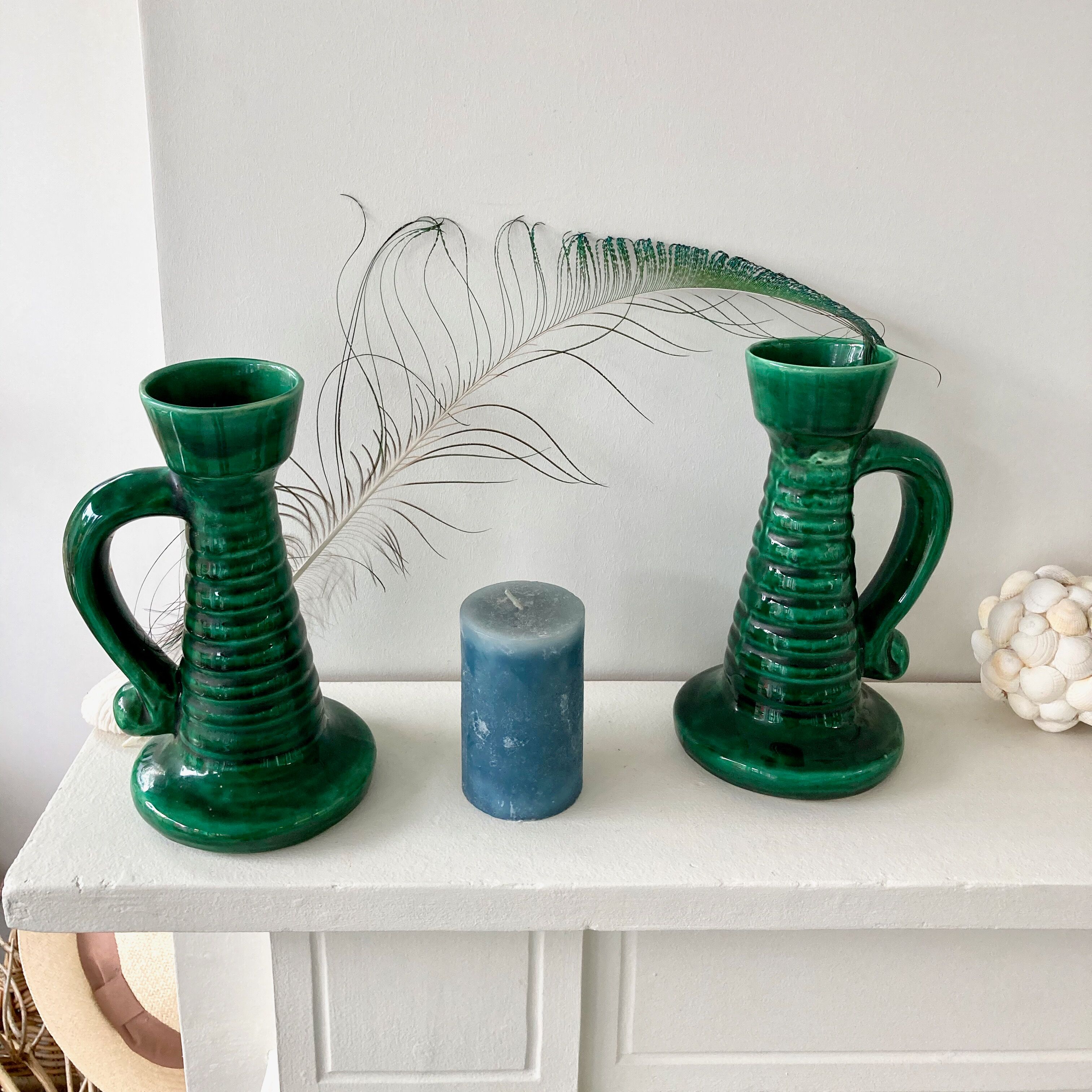 Pair of vintage ceramic candle holders