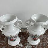 Pair of large 19th century church vases in painted white Paris porcelain