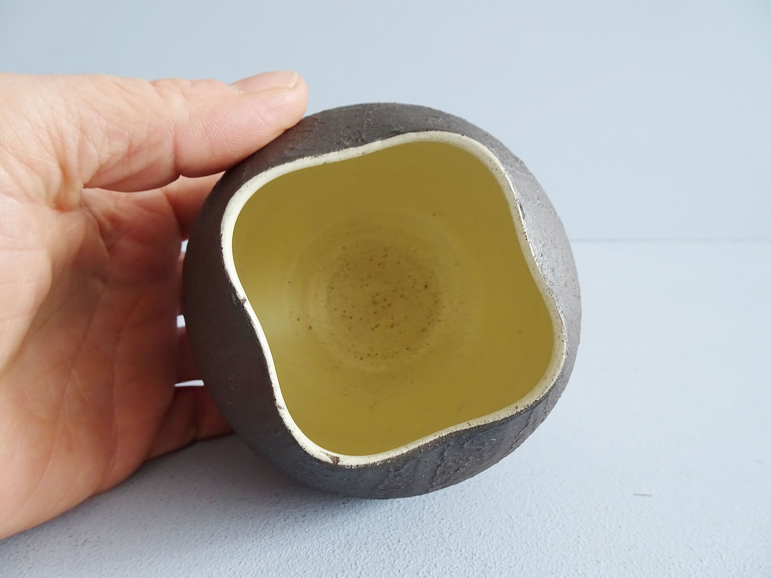 Andreas Kastl Studio ceramic vase brown yellow, small art ceramic vase