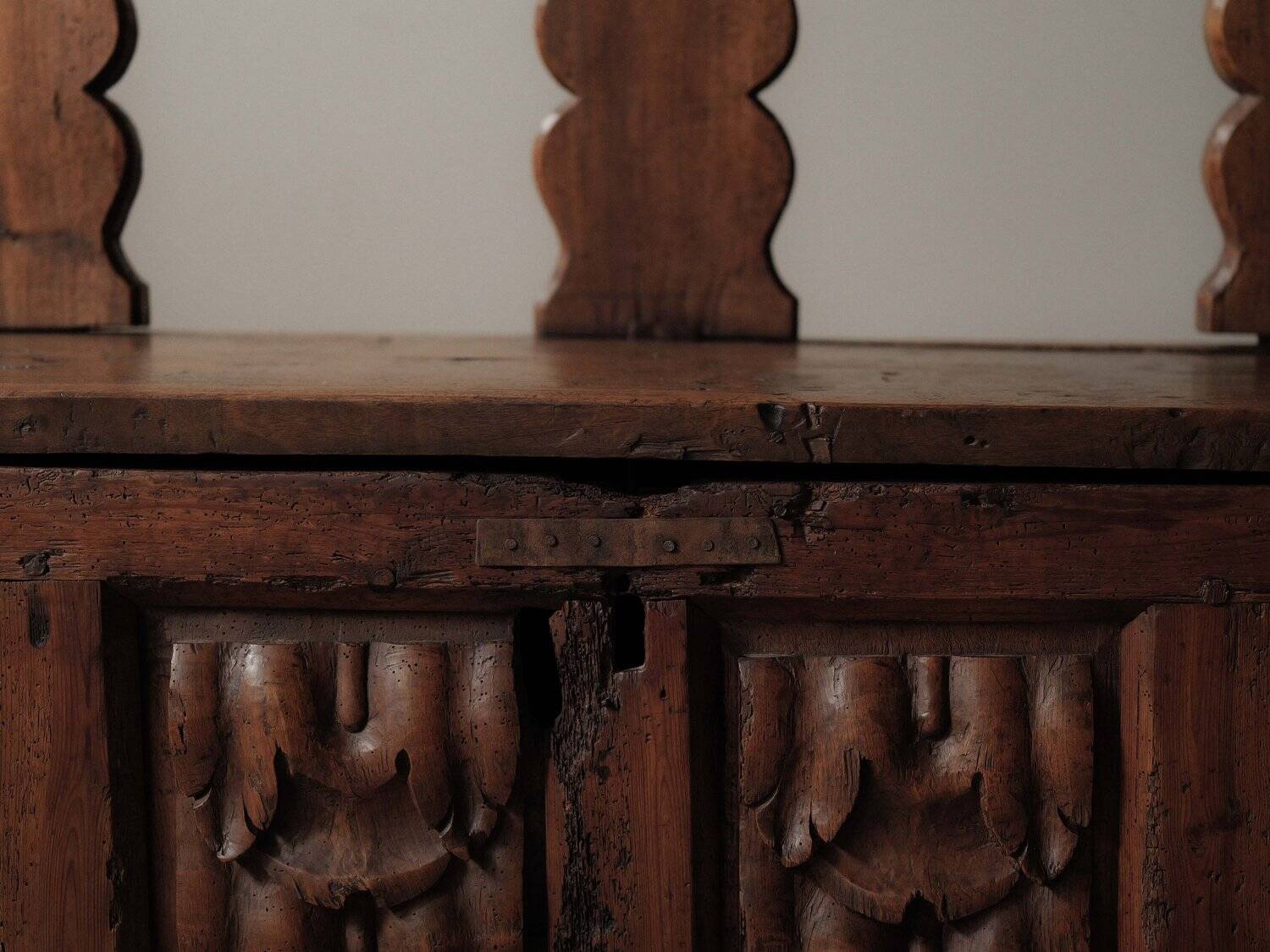 Carved solid wood bench-chest, 18th century