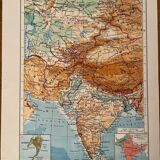 Old map of India, Nepal, Afghanistan and Himalayas from 1945