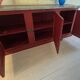 Low red "Guérande" buffet, zinc top, butcher's fridge-style doors