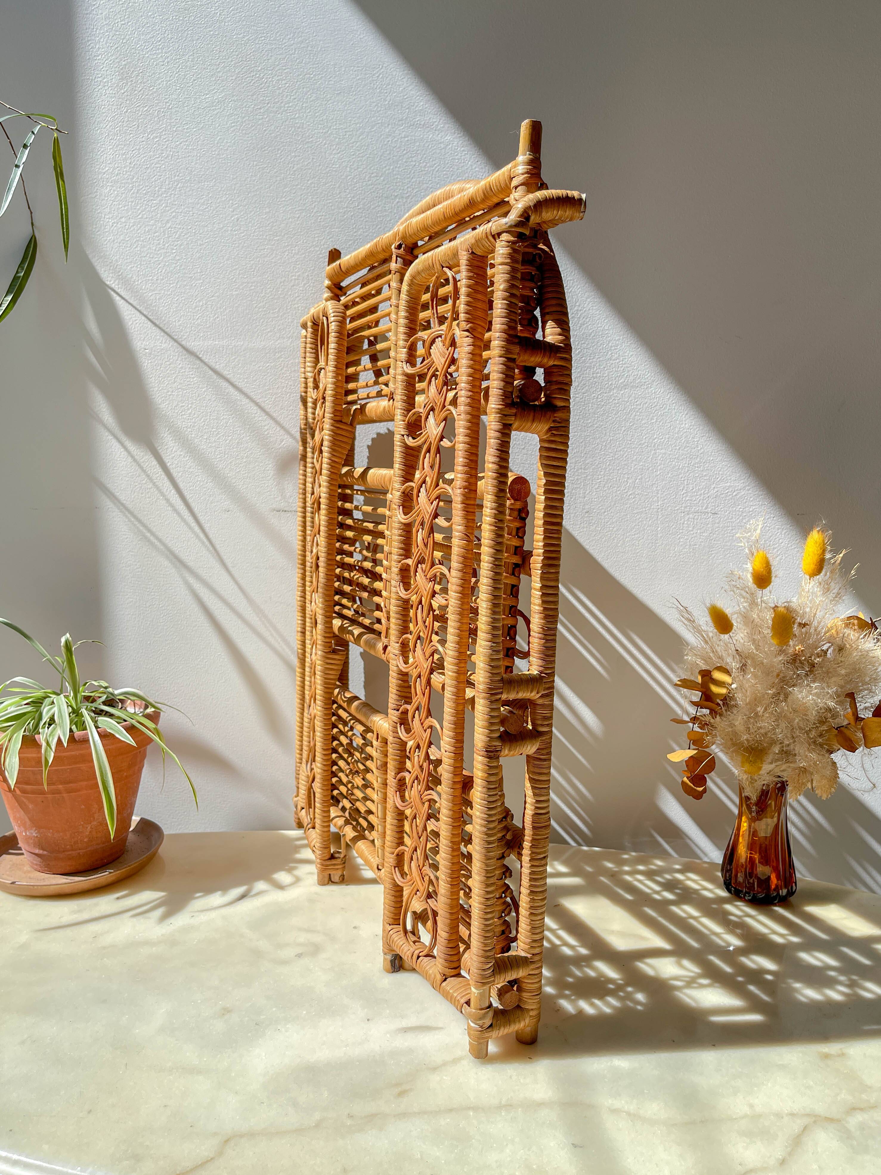 Vintage 1950s rattan folding shelf