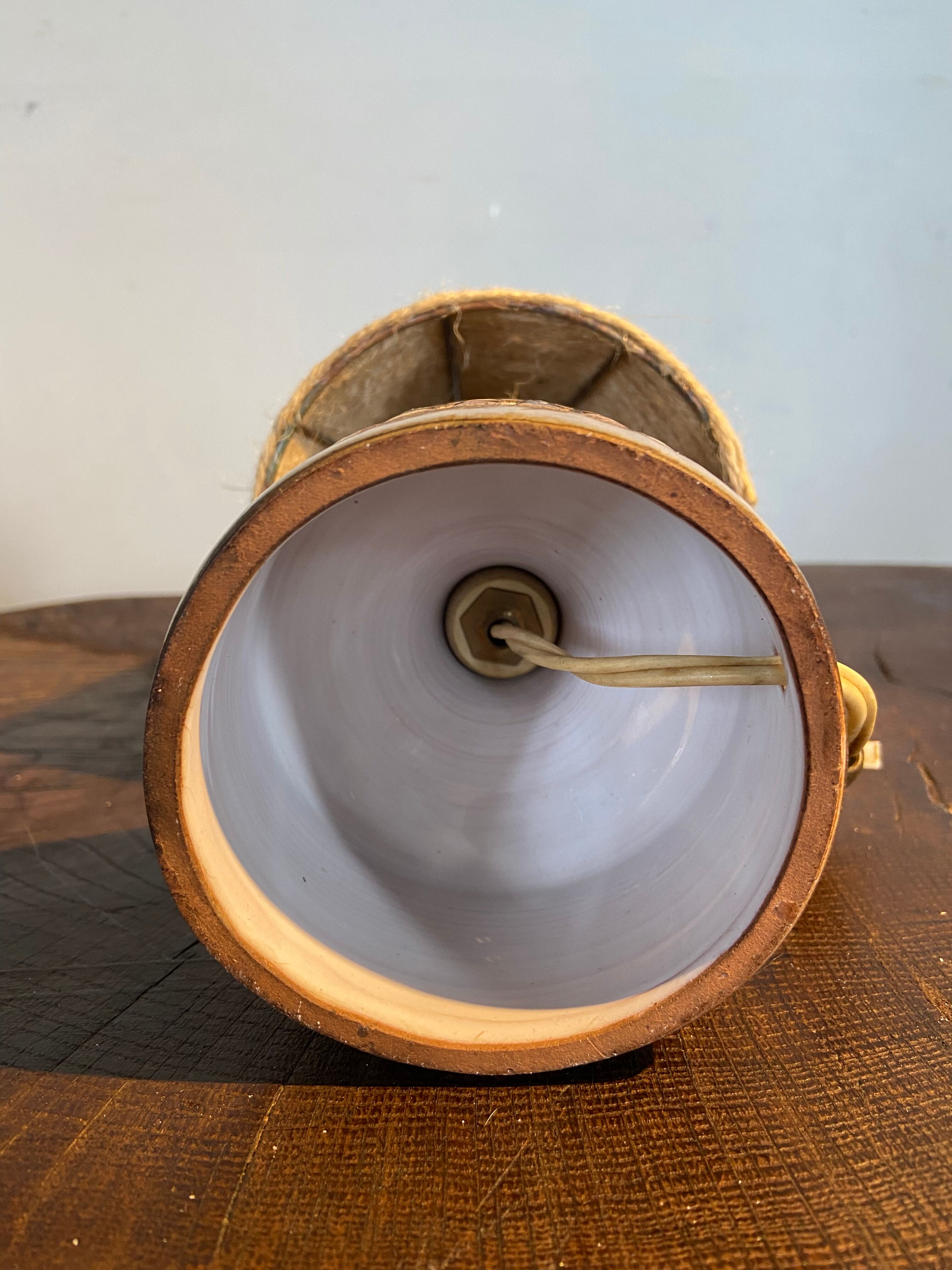 Ceramic lamp Vallauris Old Mill year 60 lampshade rope